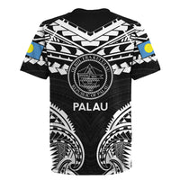 Palau Constitution Day Rugby Jersey Belau Seal With Polynesian Pattern - Black