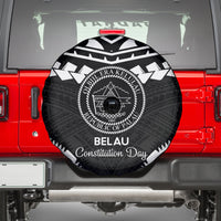 Palau Constitution Day Spare Tire Cover Belau Seal With Polynesian Pattern - Black