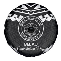 Palau Constitution Day Spare Tire Cover Belau Seal With Polynesian Pattern - Black