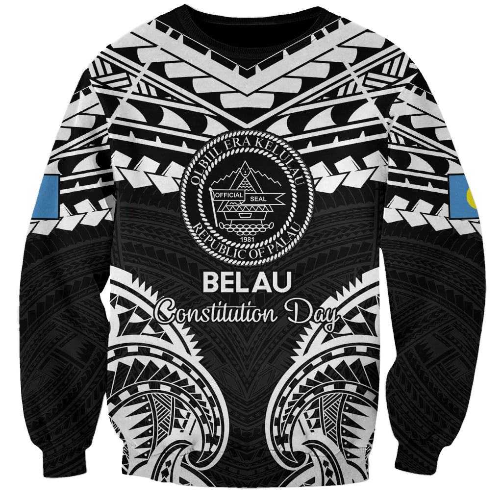 Palau Constitution Day Sweatshirt Belau Seal With Polynesian Pattern - Black