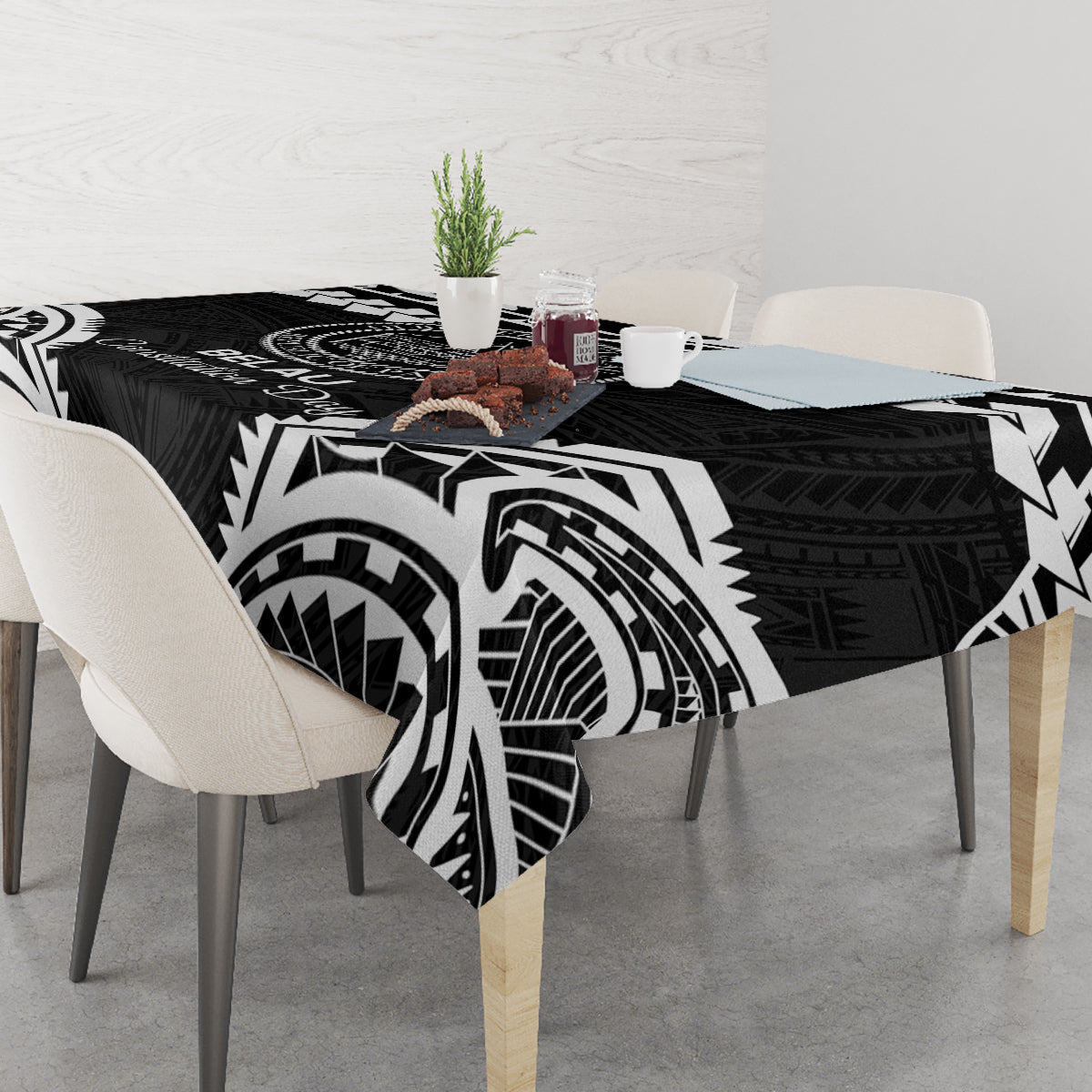 Palau Constitution Day Tablecloth Belau Seal With Polynesian Pattern - Black
