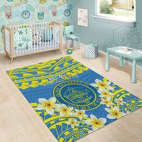 Palau Constitution Day Area Rug Belau Seal With Frangipani Polynesian Pattern - Blue