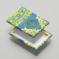 Palau Constitution Day Canvas Wall Art Belau Seal With Frangipani Polynesian Pattern - Blue