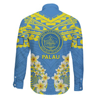 Palau Constitution Day Family Matching Mermaid Dress and Hawaiian Shirt Belau Seal With Frangipani Polynesian Pattern - Blue