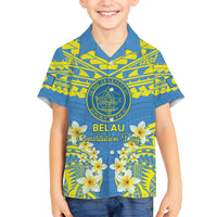 Palau Constitution Day Hawaiian Shirt Belau Seal With Frangipani Polynesian Pattern - Blue
