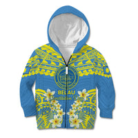 Palau Constitution Day Kid Hoodie Belau Seal With Frangipani Polynesian Pattern - Blue
