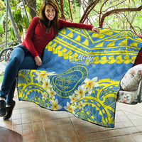 Palau Constitution Day Quilt Belau Seal With Frangipani Polynesian Pattern - Blue