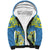 Palau Constitution Day Sherpa Hoodie Belau Seal With Frangipani Polynesian Pattern - Blue
