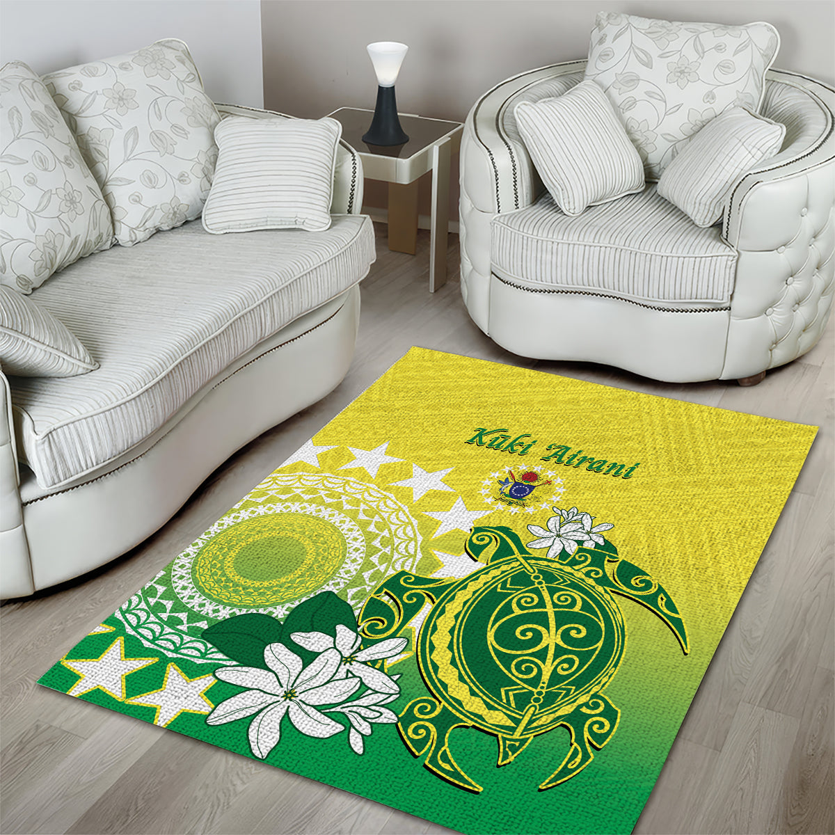 Cook Islands Independence Day Area Rug Kuki Airani Tiare Maori Polynesian Pattern - Green