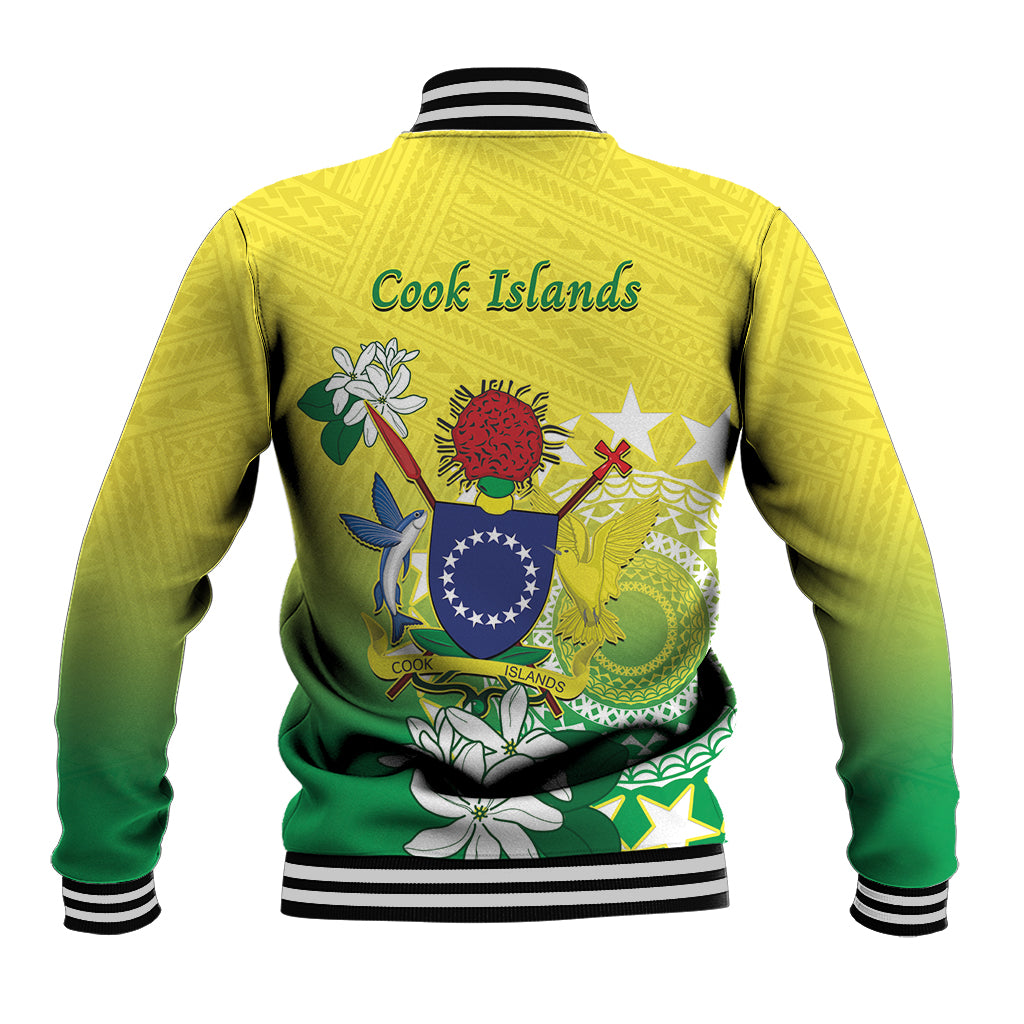 Cook Islands Independence Day Baseball Jacket Kuki Airani Tiare Maori Polynesian Pattern - Green