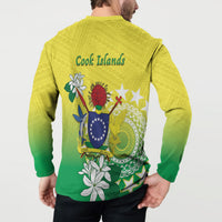 Cook Islands Independence Day Button Sweatshirt Kuki Airani Tiare Maori Polynesian Pattern - Green