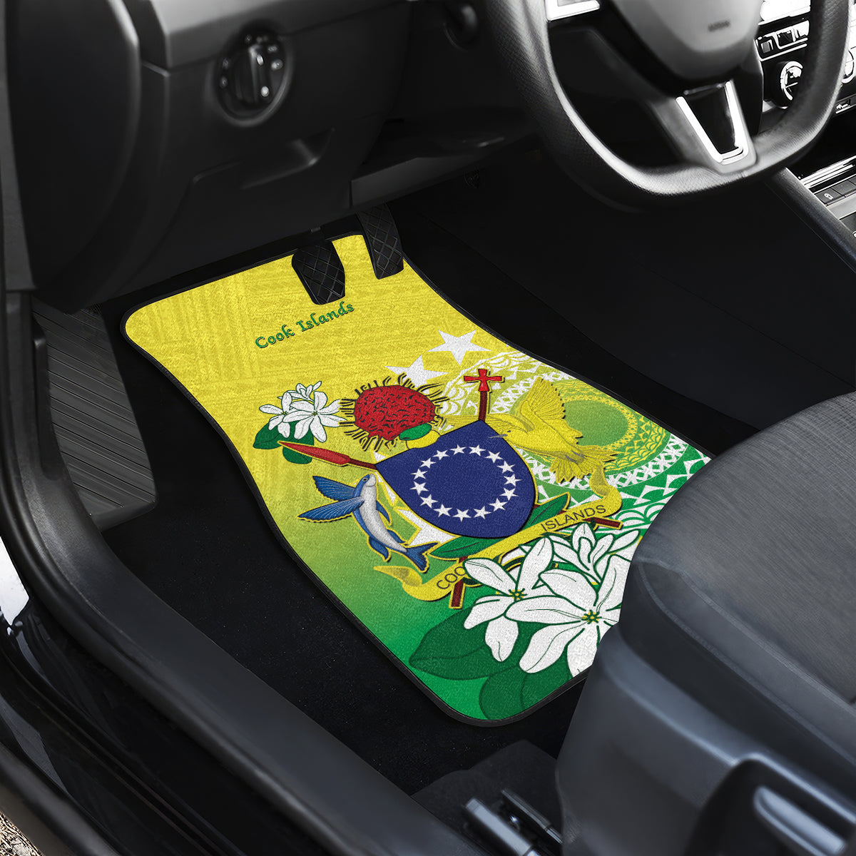 Cook Islands Independence Day Car Mats Kuki Airani Tiare Maori Polynesian Pattern - Green