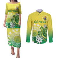 Cook Islands Independence Day Couples Matching Puletasi and Long Sleeve Button Shirt Kuki Airani Tiare Maori Polynesian Pattern - Green