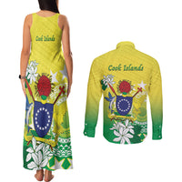 Cook Islands Independence Day Couples Matching Tank Maxi Dress and Long Sleeve Button Shirt Kuki Airani Tiare Maori Polynesian Pattern - Green