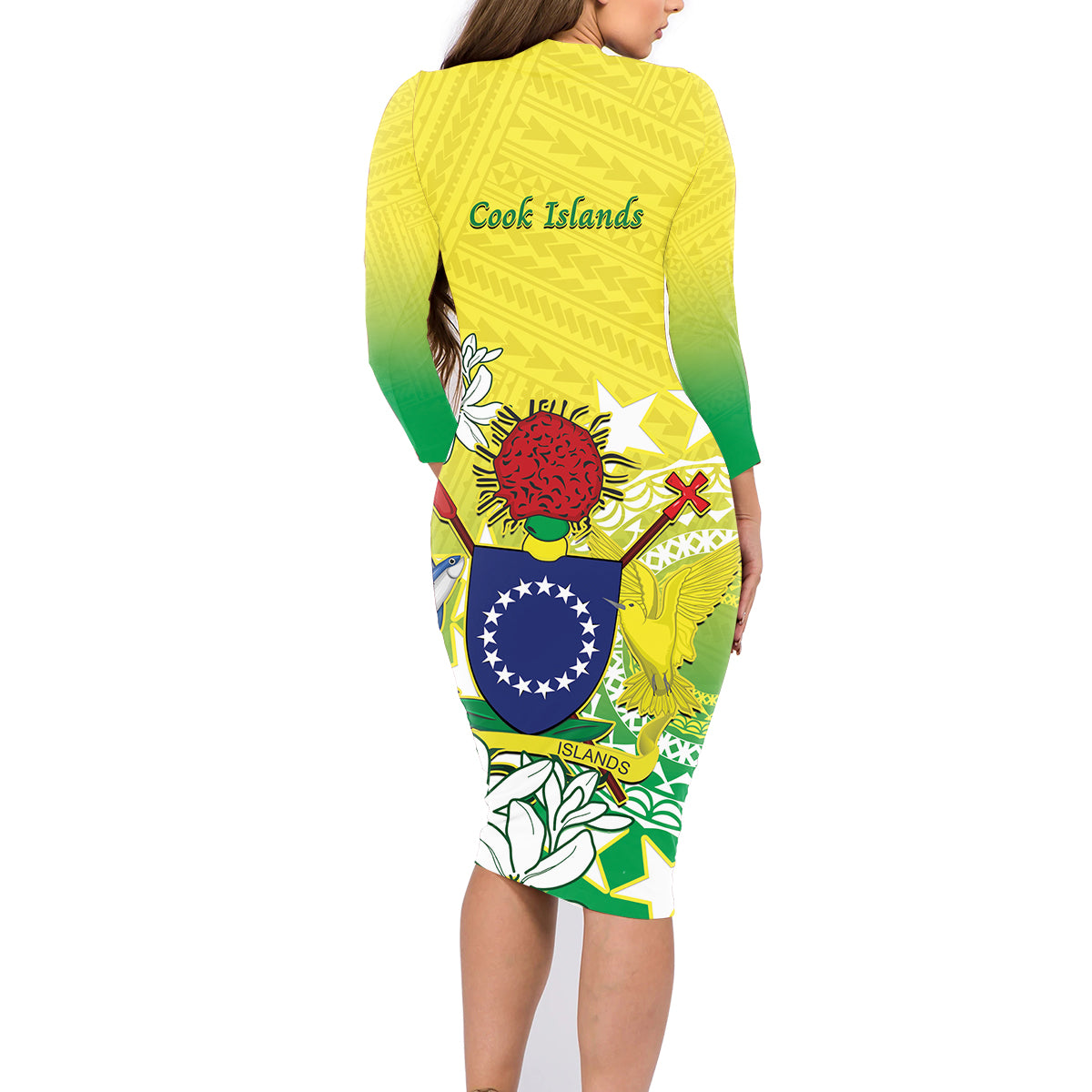 Cook Islands Independence Day Family Matching Long Sleeve Bodycon Dress and Hawaiian Shirt Kuki Airani Tiare Maori Polynesian Pattern - Green