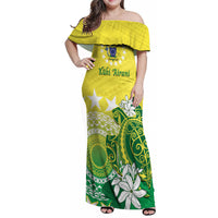 Cook Islands Independence Day Family Matching Off Shoulder Maxi Dress and Hawaiian Shirt Kuki Airani Tiare Maori Polynesian Pattern - Green