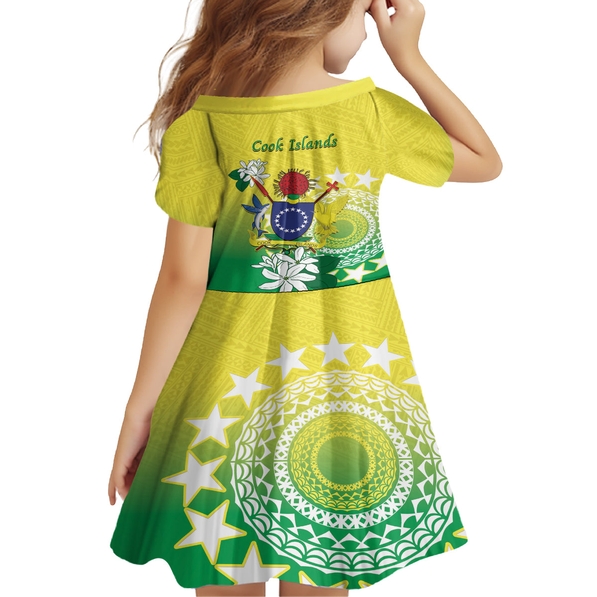 Cook Islands Independence Day Family Matching Off Shoulder Short Dress and Hawaiian Shirt Kuki Airani Tiare Maori Polynesian Pattern - Green LT14 - Polynesian Pride