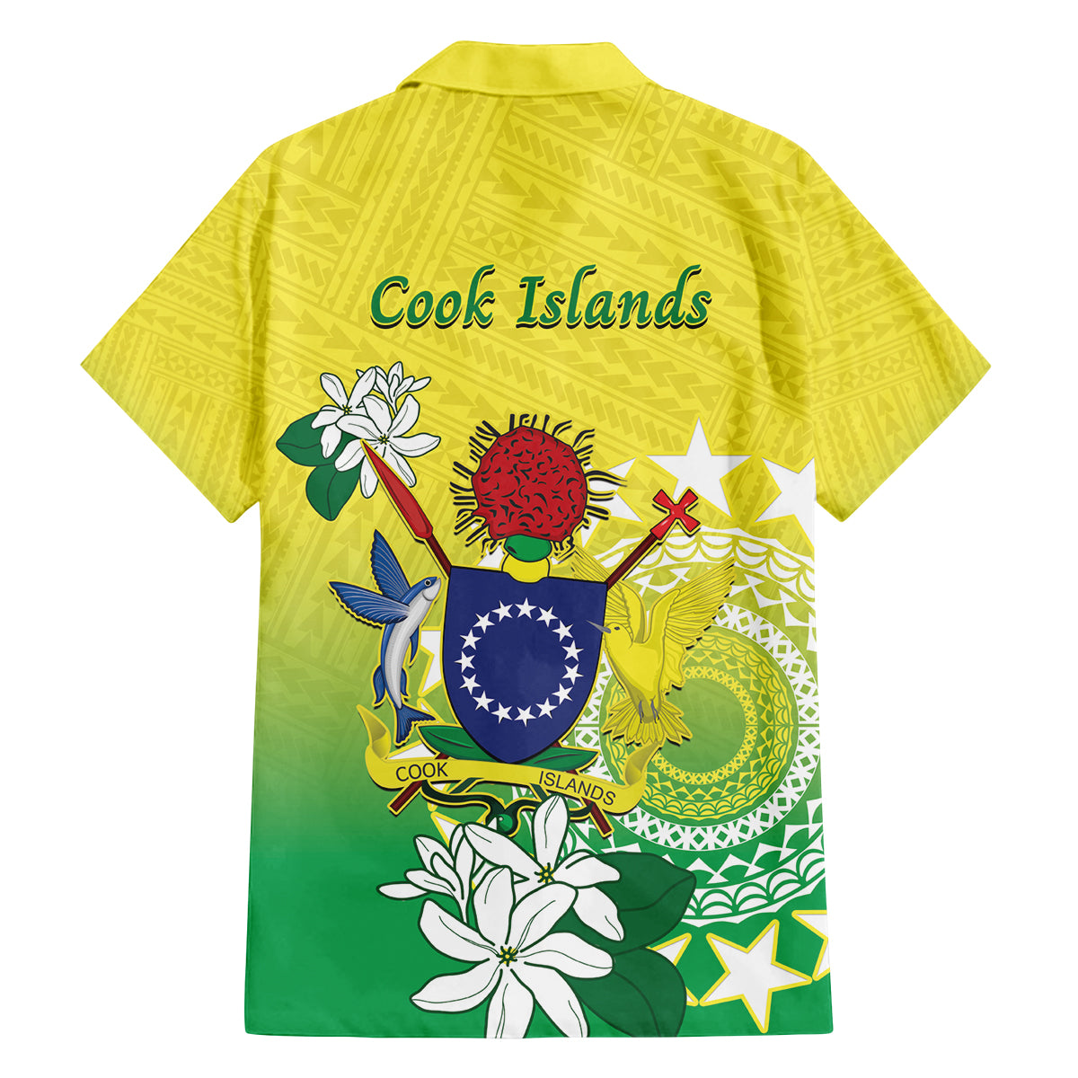 Cook Islands Independence Day Family Matching Off Shoulder Short Dress and Hawaiian Shirt Kuki Airani Tiare Maori Polynesian Pattern - Green LT14 - Polynesian Pride