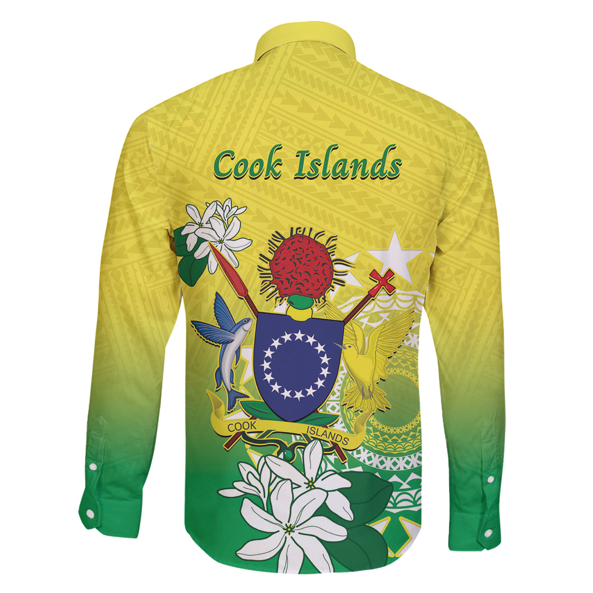 Cook Islands Independence Day Family Matching Off Shoulder Short Dress and Hawaiian Shirt Kuki Airani Tiare Maori Polynesian Pattern - Green LT14 - Polynesian Pride