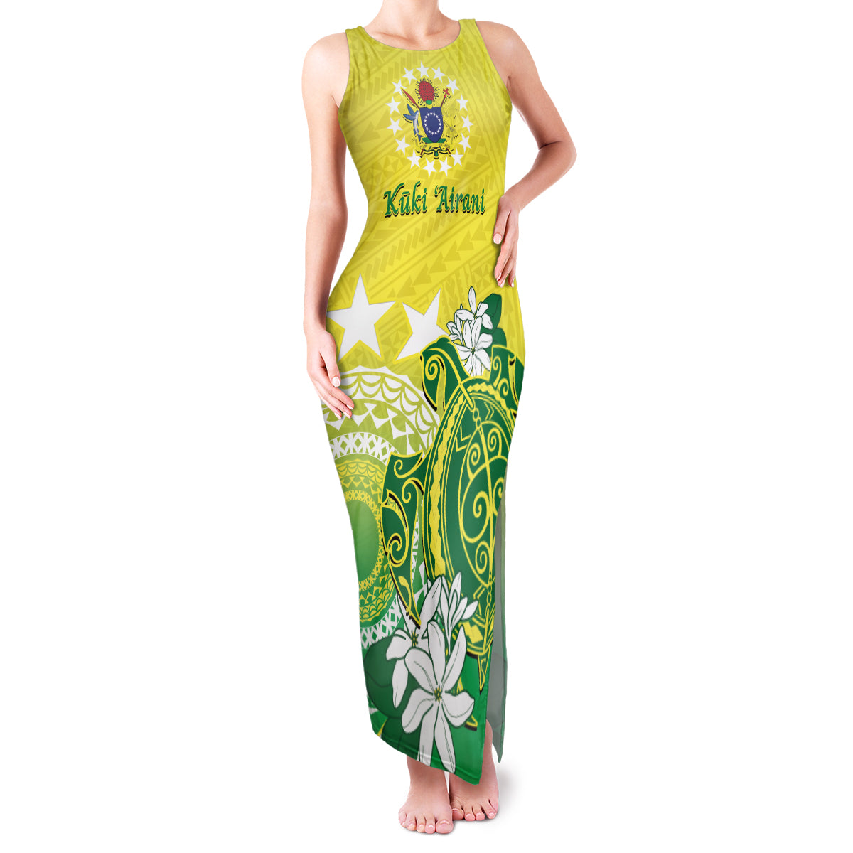 Cook Islands Independence Day Family Matching Tank Maxi Dress and Hawaiian Shirt Kuki Airani Tiare Maori Polynesian Pattern - Green