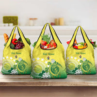 Cook Islands Independence Day Grocery Bag Kuki Airani Tiare Maori Polynesian Pattern - Green
