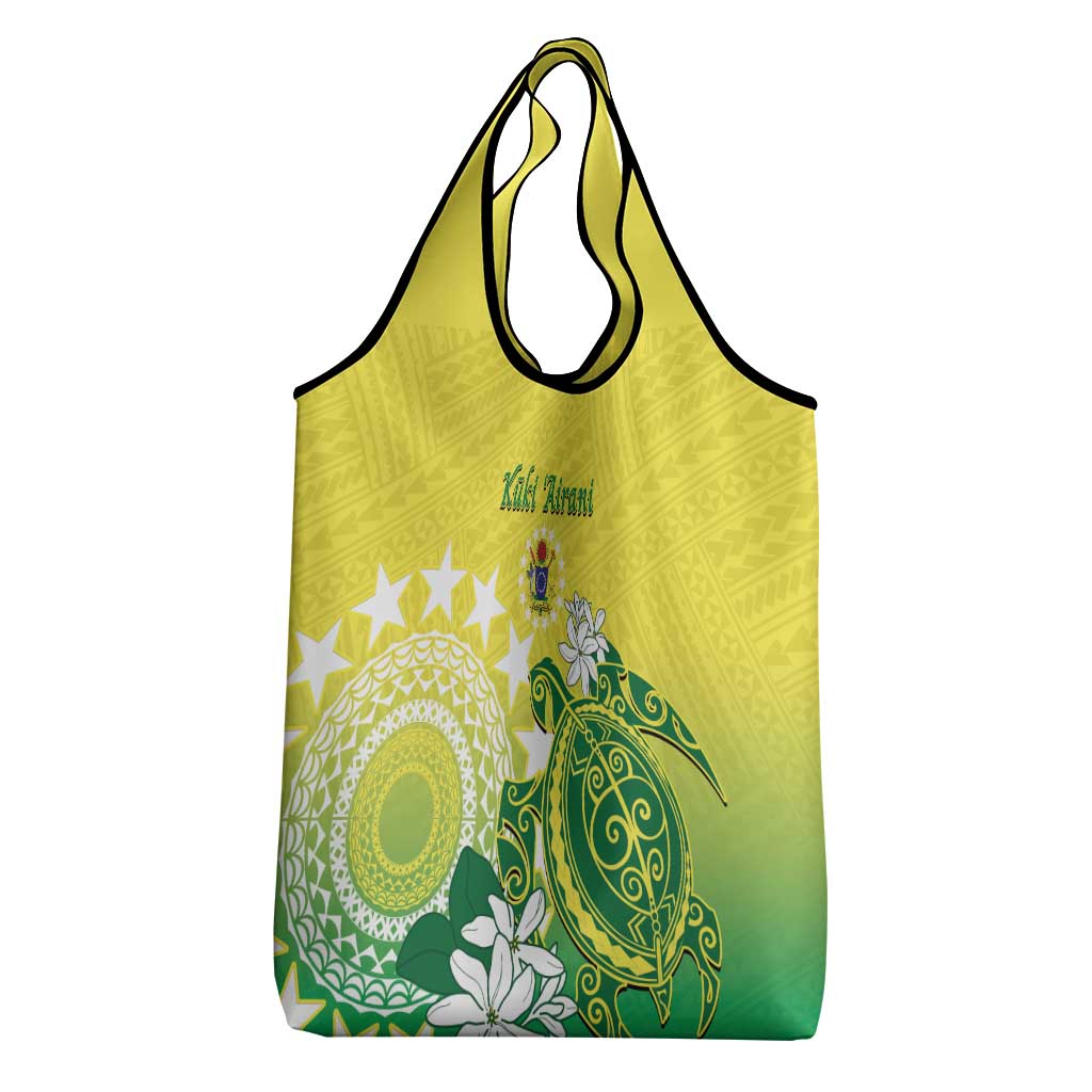 Cook Islands Independence Day Grocery Bag Kuki Airani Tiare Maori Polynesian Pattern - Green