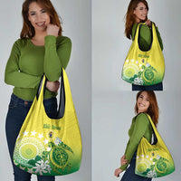 Cook Islands Independence Day Grocery Bag Kuki Airani Tiare Maori Polynesian Pattern - Green