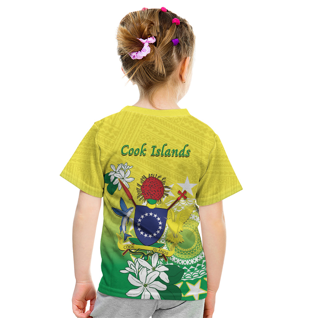 Cook Islands Independence Day Kid T Shirt Kuki Airani Tiare Maori Polynesian Pattern - Green