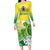 Cook Islands Independence Day Long Sleeve Bodycon Dress Kuki Airani Tiare Maori Polynesian Pattern - Green