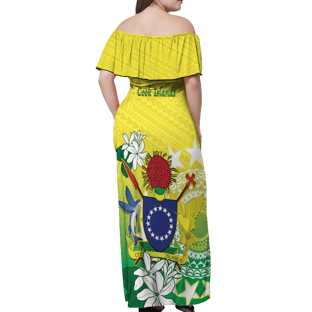 Cook Islands Independence Day Off Shoulder Maxi Dress Kuki Airani Tiare Maori Polynesian Pattern - Green
