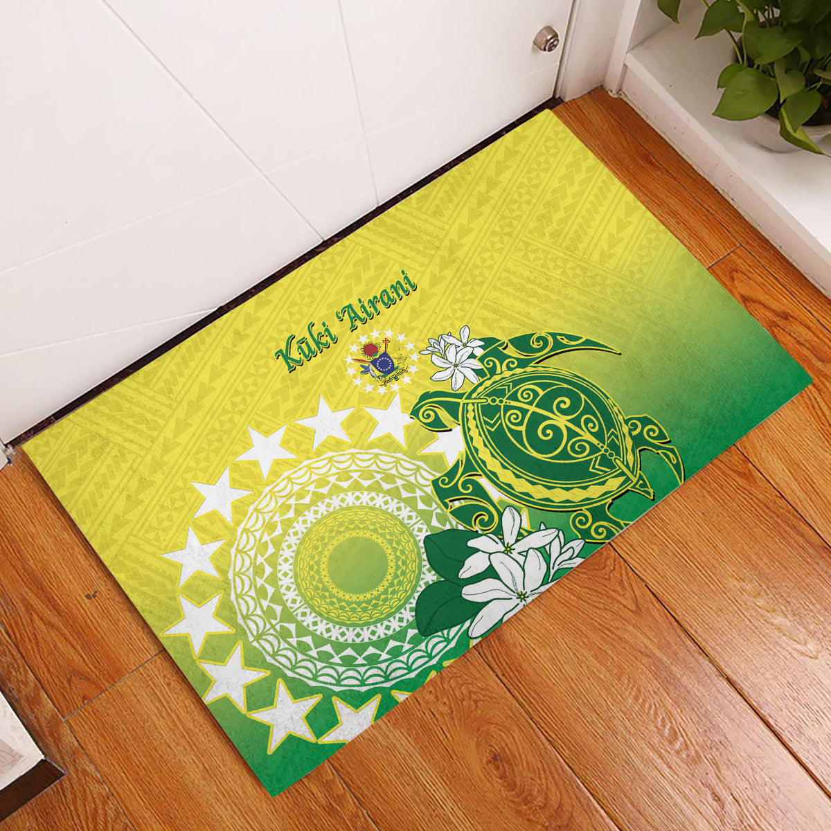 Cook Islands Independence Day Rubber Doormat Kuki Airani Tiare Maori Polynesian Pattern - Green