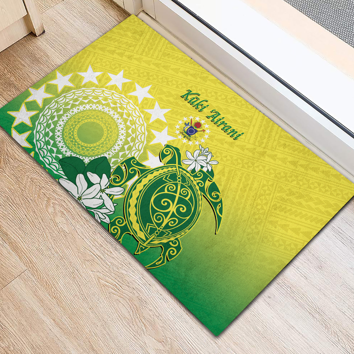 Cook Islands Independence Day Rubber Doormat Kuki Airani Tiare Maori Polynesian Pattern - Green
