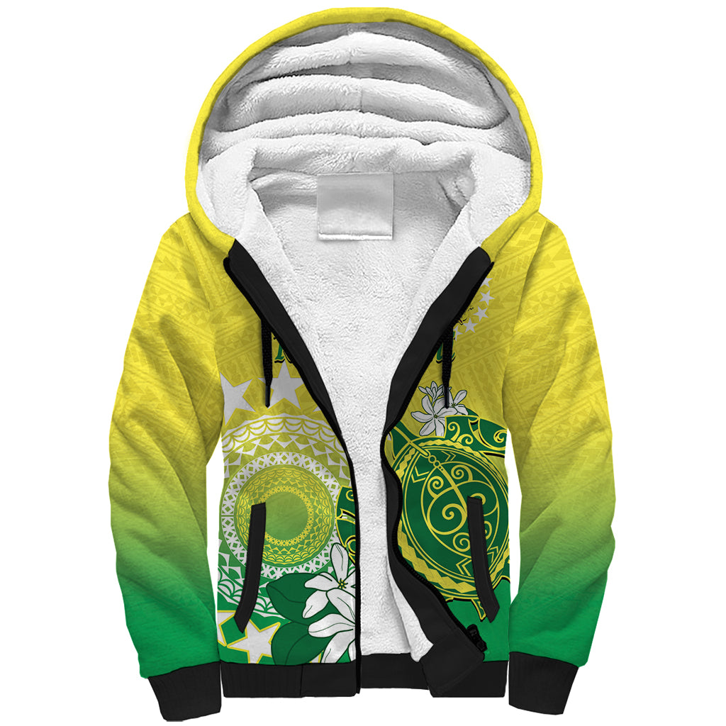 Cook Islands Independence Day Sherpa Hoodie Kuki Airani Tiare Maori Polynesian Pattern - Green