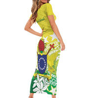 Cook Islands Independence Day Short Sleeve Bodycon Dress Kuki Airani Tiare Maori Polynesian Pattern - Green LT14 - Polynesian Pride