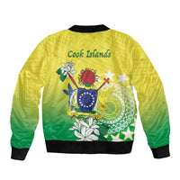 Cook Islands Independence Day Sleeve Zip Bomber Jacket Kuki Airani Tiare Maori Polynesian Pattern - Green