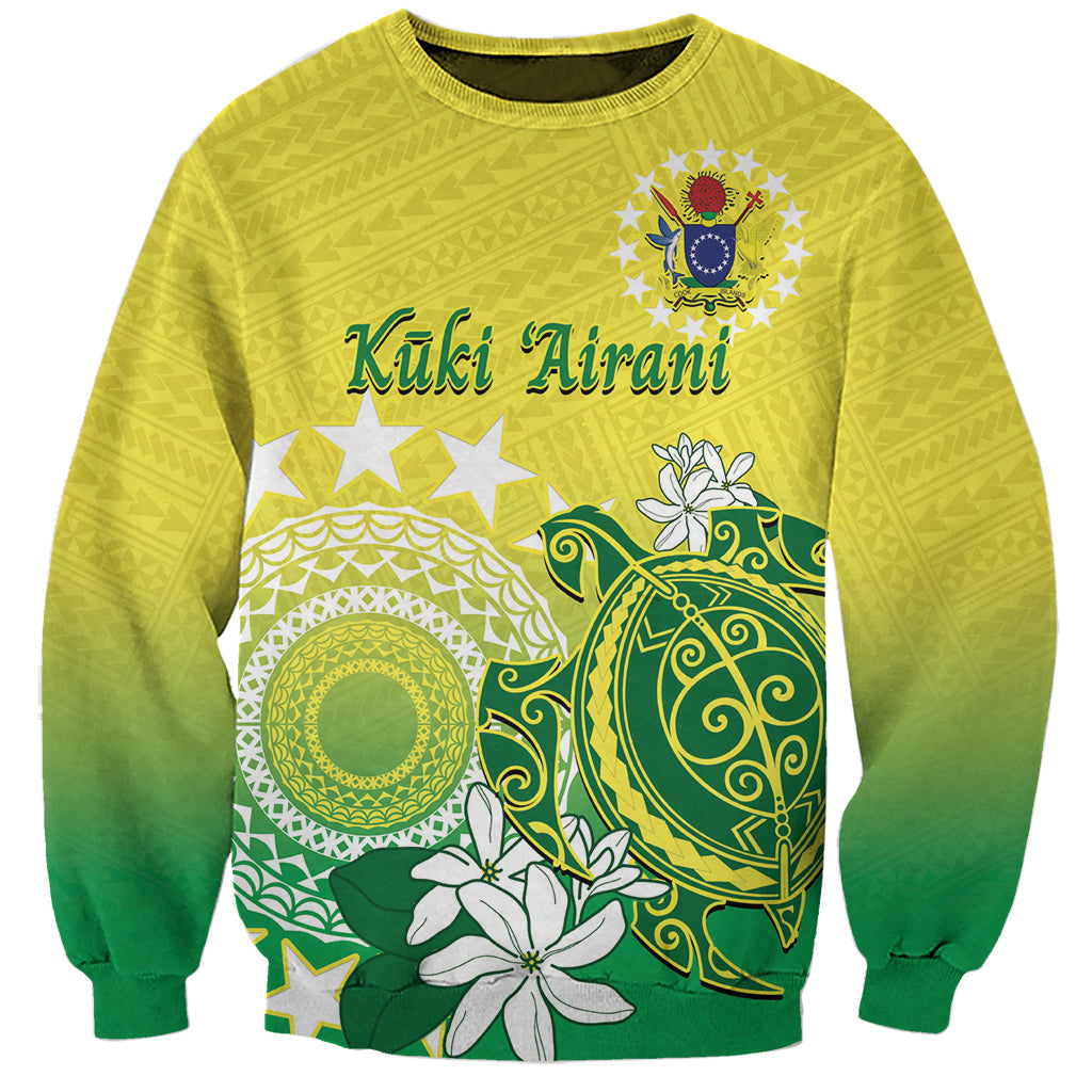 Cook Islands Independence Day Sweatshirt Kuki Airani Tiare Maori Polynesian Pattern - Green