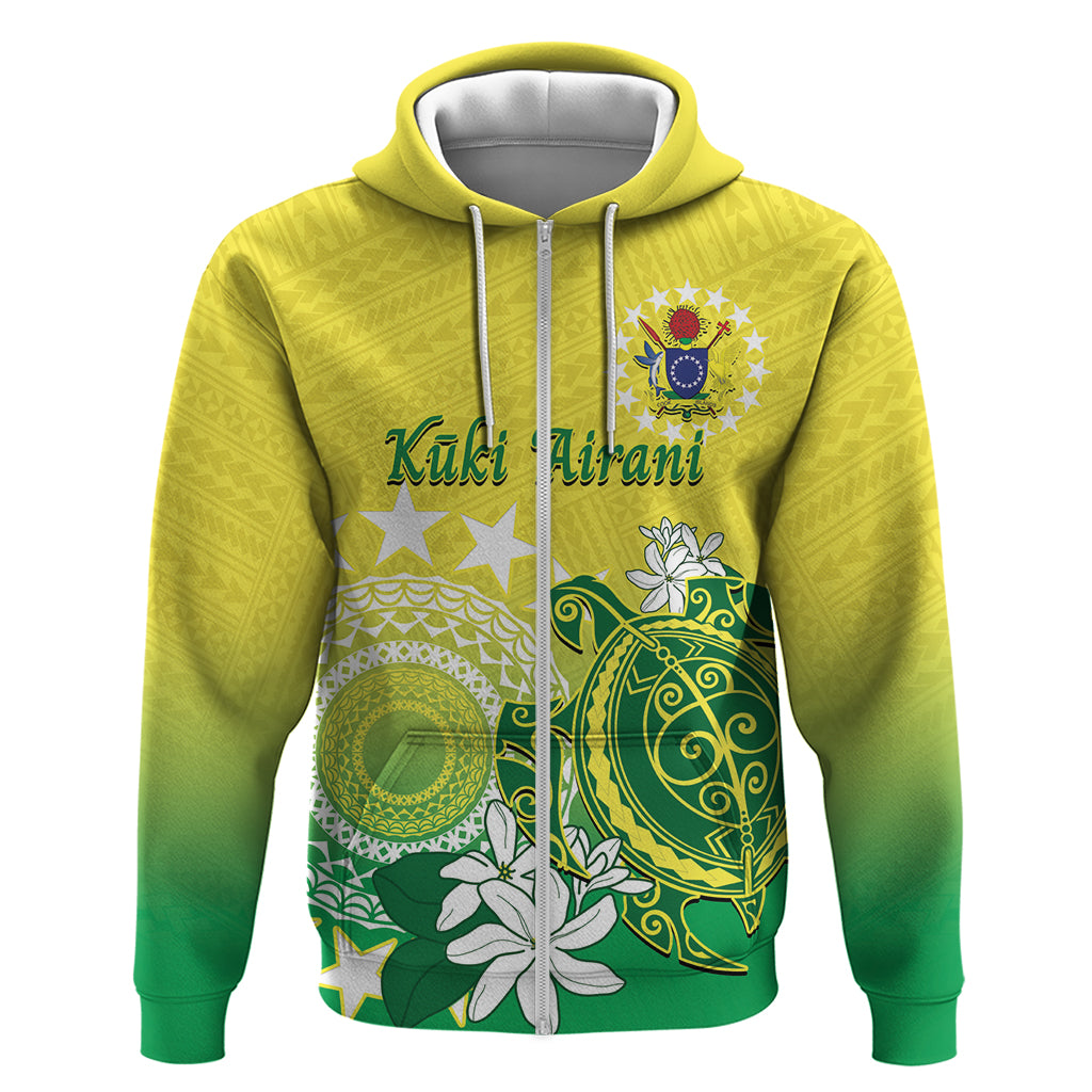 Cook Islands Independence Day Zip Hoodie Kuki Airani Tiare Maori Polynesian Pattern - Green