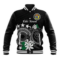 Cook Islands Independence Day Baseball Jacket Kuki Airani Tiare Maori Polynesian Pattern - Black