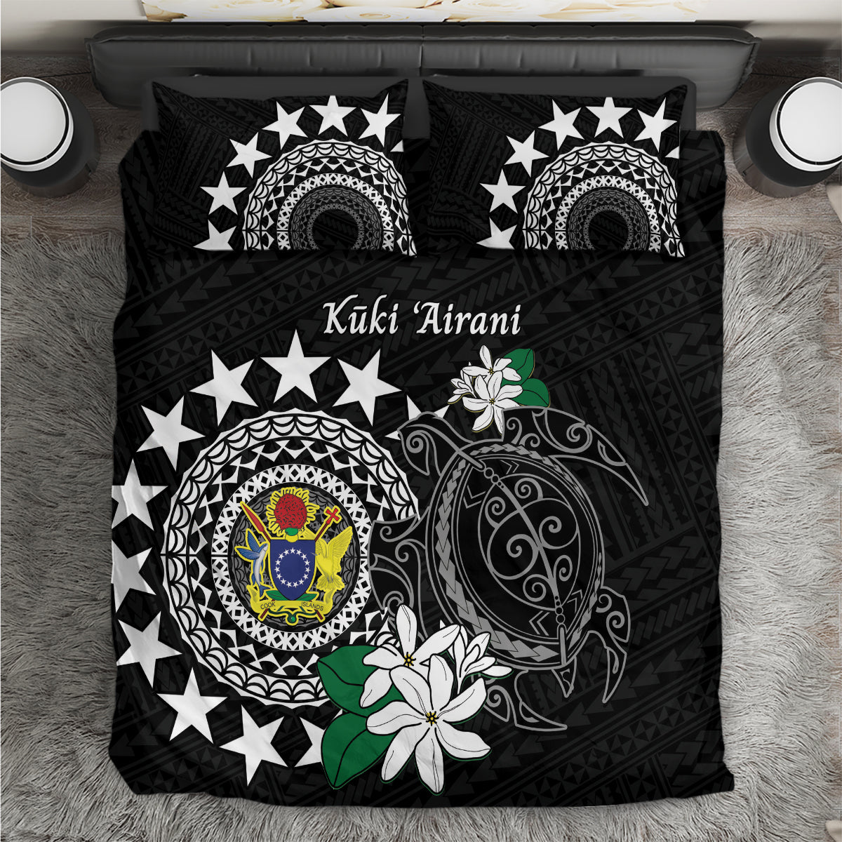 Cook Islands Independence Day Bedding Set Kuki Airani Tiare Maori Polynesian Pattern - Black LT14 Black - Polynesian Pride