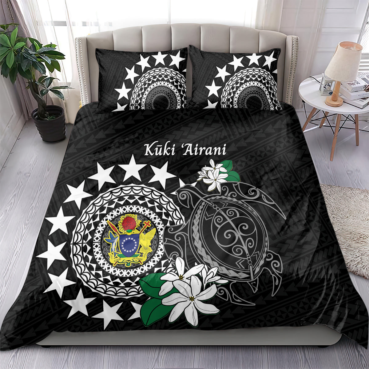 Cook Islands Independence Day Bedding Set Kuki Airani Tiare Maori Polynesian Pattern - Black LT14 - Polynesian Pride