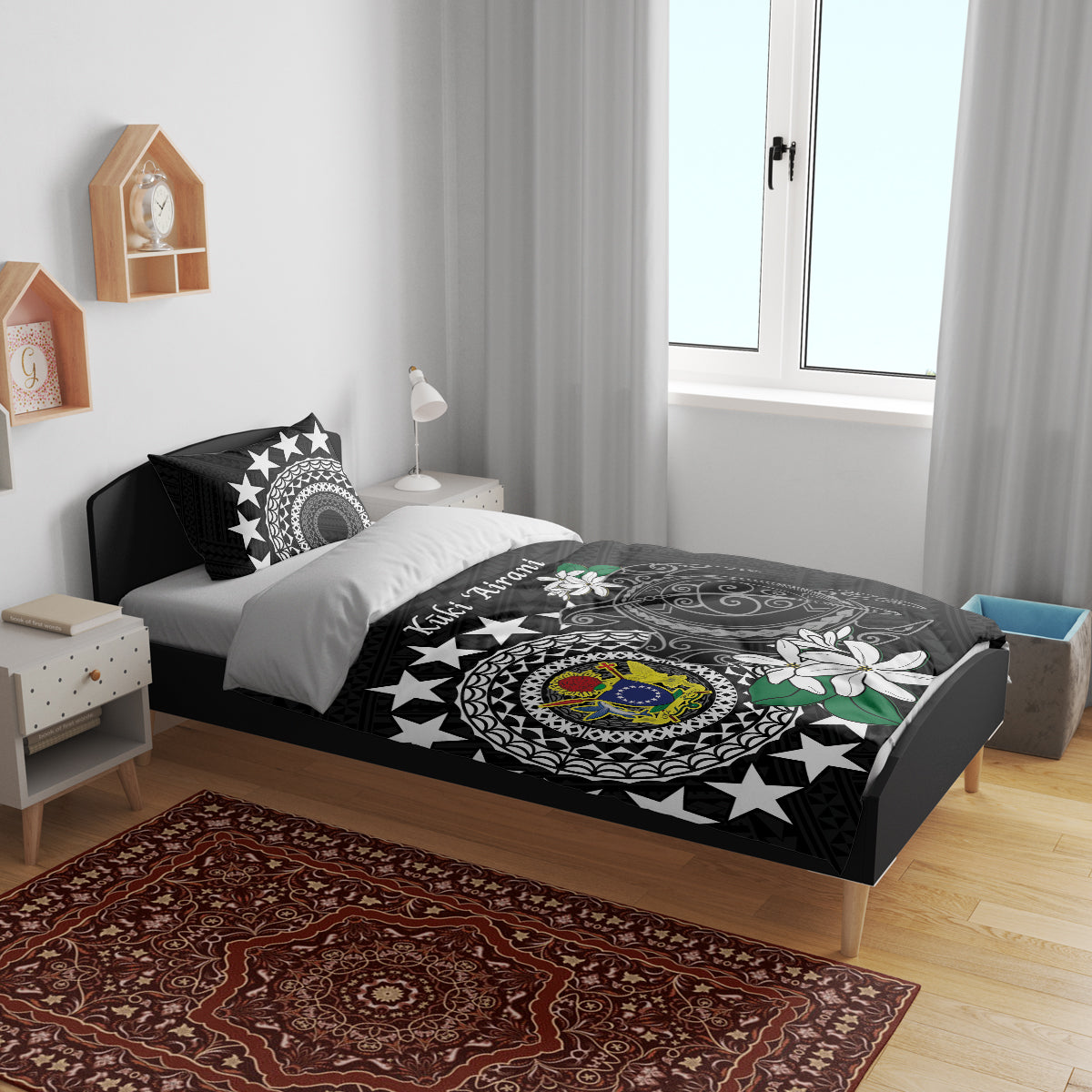 Cook Islands Independence Day Bedding Set Kuki Airani Tiare Maori Polynesian Pattern - Black LT14 - Polynesian Pride