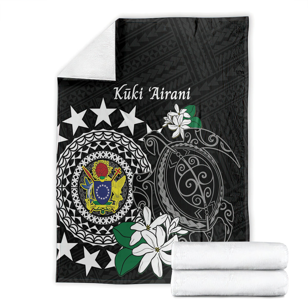 Cook Islands Independence Day Blanket Kuki Airani Tiare Maori Polynesian Pattern - Black