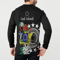Cook Islands Independence Day Button Sweatshirt Kuki Airani Tiare Maori Polynesian Pattern - Black