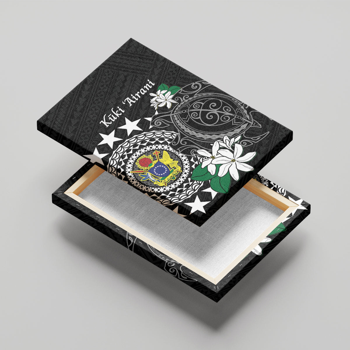 Cook Islands Independence Day Canvas Wall Art Kuki Airani Tiare Maori Polynesian Pattern - Black