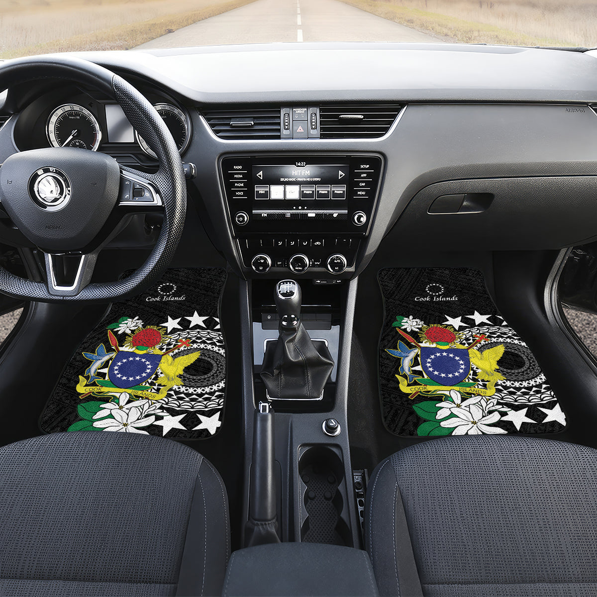 Cook Islands Independence Day Car Mats Kuki Airani Tiare Maori Polynesian Pattern - Black