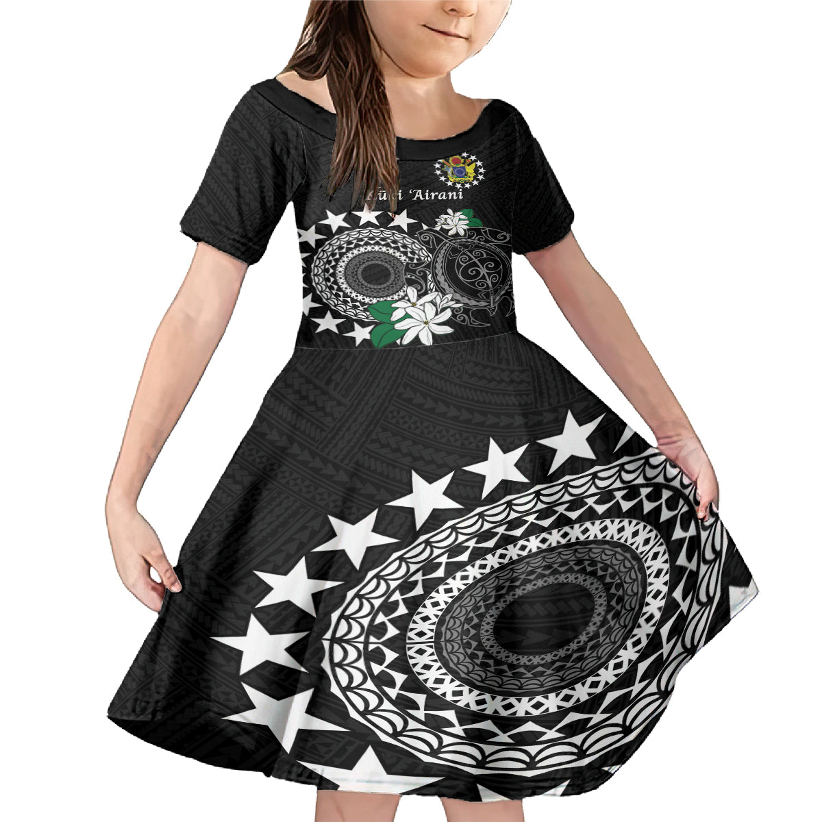 Cook Islands Independence Day Family Matching Mermaid Dress and Hawaiian Shirt Kuki Airani Tiare Maori Polynesian Pattern - Black