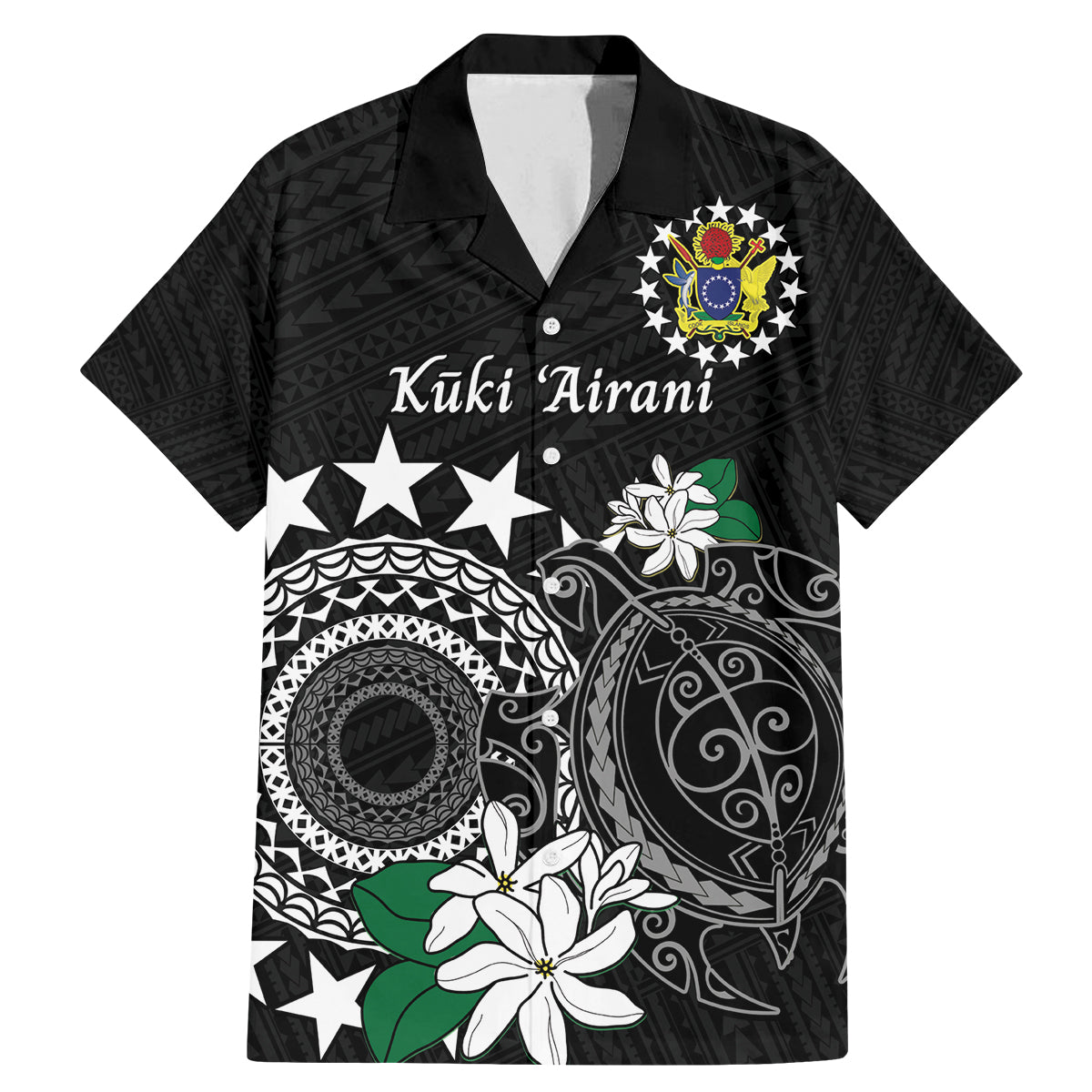 Cook Islands Independence Day Family Matching Mermaid Dress and Hawaiian Shirt Kuki Airani Tiare Maori Polynesian Pattern - Black