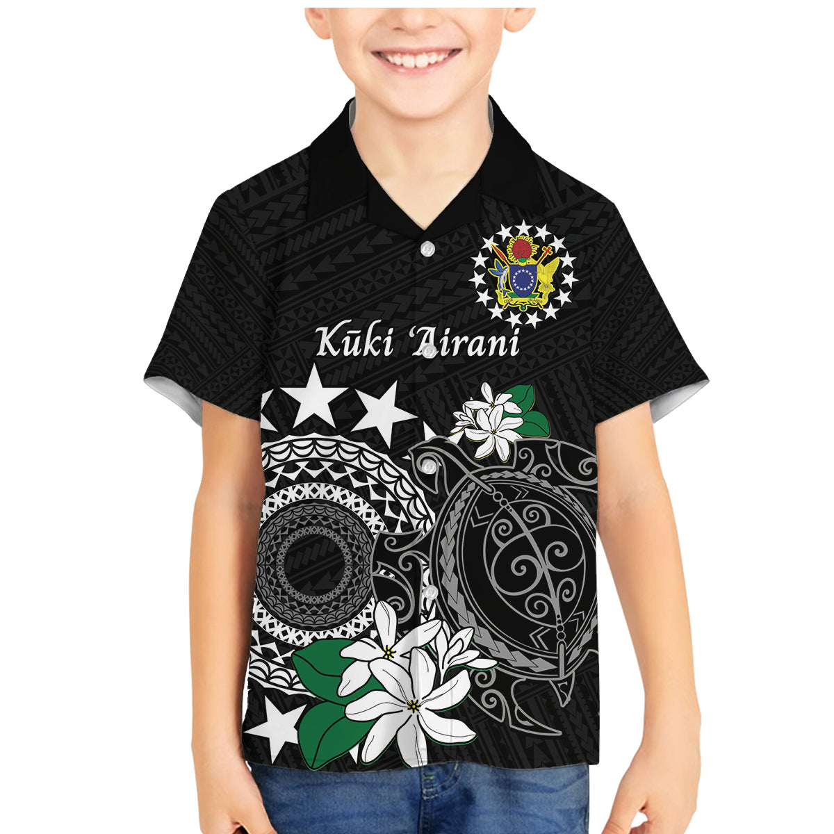 Cook Islands Independence Day Family Matching Mermaid Dress and Hawaiian Shirt Kuki Airani Tiare Maori Polynesian Pattern - Black