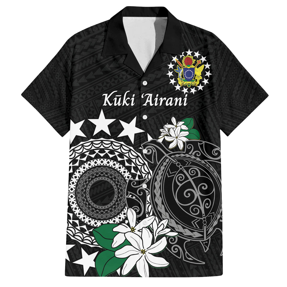 Cook Islands Independence Day Family Matching Off Shoulder Maxi Dress and Hawaiian Shirt Kuki Airani Tiare Maori Polynesian Pattern - Black