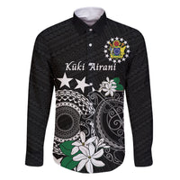 Cook Islands Independence Day Family Matching Off Shoulder Short Dress and Hawaiian Shirt Kuki Airani Tiare Maori Polynesian Pattern - Black LT14 Dad's Shirt - Long Sleeve Black - Polynesian Pride